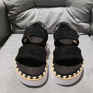 NIB Mou Bio Two-Strap Black Suede Sandal Sz 38